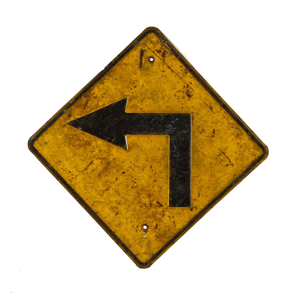 original c. 1940's deeply embossed heavy gauge steel american industrial city of chicago "sharp left turn" cautionary street or traffic sign