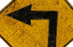 original c. 1940's deeply embossed heavy gauge steel american industrial city of chicago "sharp left turn" cautionary street or traffic sign
