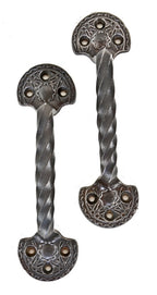 matching pair of late 19th original american antique salvaged chicago louis h. sullivan-designed ornamental cast iron chicago stock exchange building window sash pulls