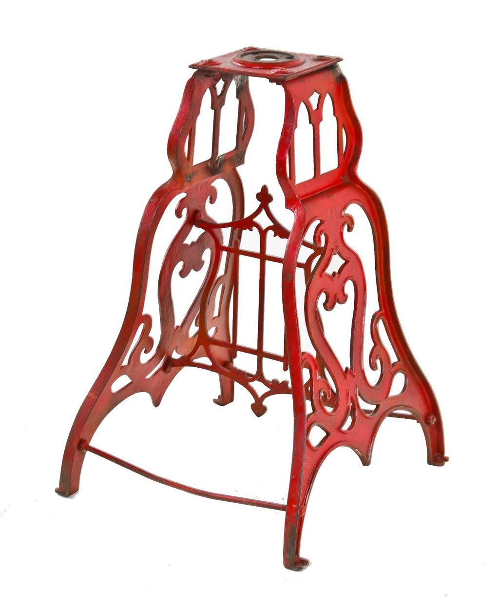 late 19th or early 20th century antique american "enterprise" coffee grinder mill freestanding ornamental cast iron base with old red paint finish