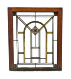 all original and intact american prairie school style strongly geometric interior residential chicago bungalow leaded art glass window with gold leaf sandwich glass accents