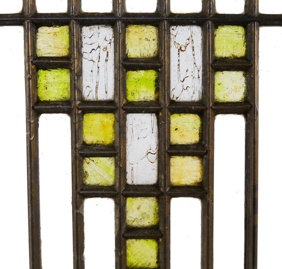 original remarkably well-executed and strongly geometrically designed single "wrightesque" prairie school leaded glass residential cabinet door
