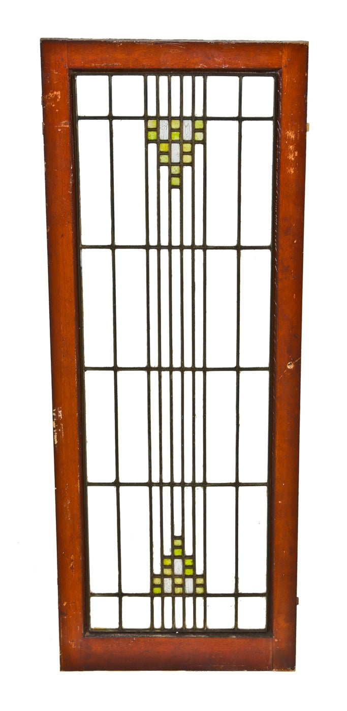 original remarkably well-executed and strongly geometrically designed single "wrightesque" prairie school leaded glass residential cabinet door