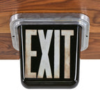 original c. 1930's american art deco wedge-shaped dark emerald green illuminated ceiling-mount commercial building exit sign