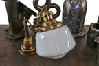 c. 1900's american antique interior reliance building single electric hallway pendant light with white opalescent glass globe