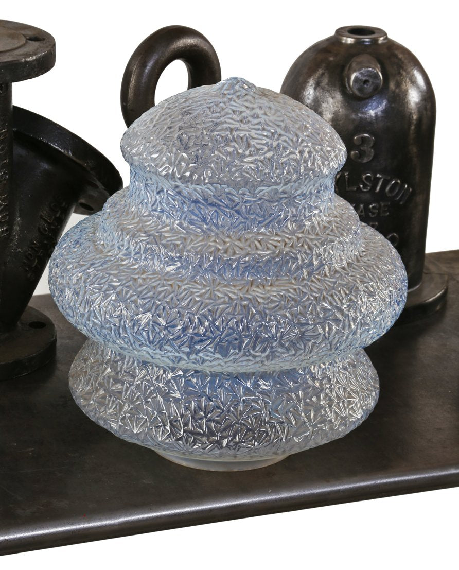 original late 1920's american art deco style unique shaped turned and tapered oversized blue opalescent glass drugstore pendant light shadeoriginal late 1920's american art deco style unique shaped turned and tapered oversized blue opalescent glass drugst