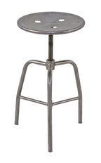 single c. 1930's american depression era antique medical adjustable height brushed metal stationary three-legged surgeon's stool