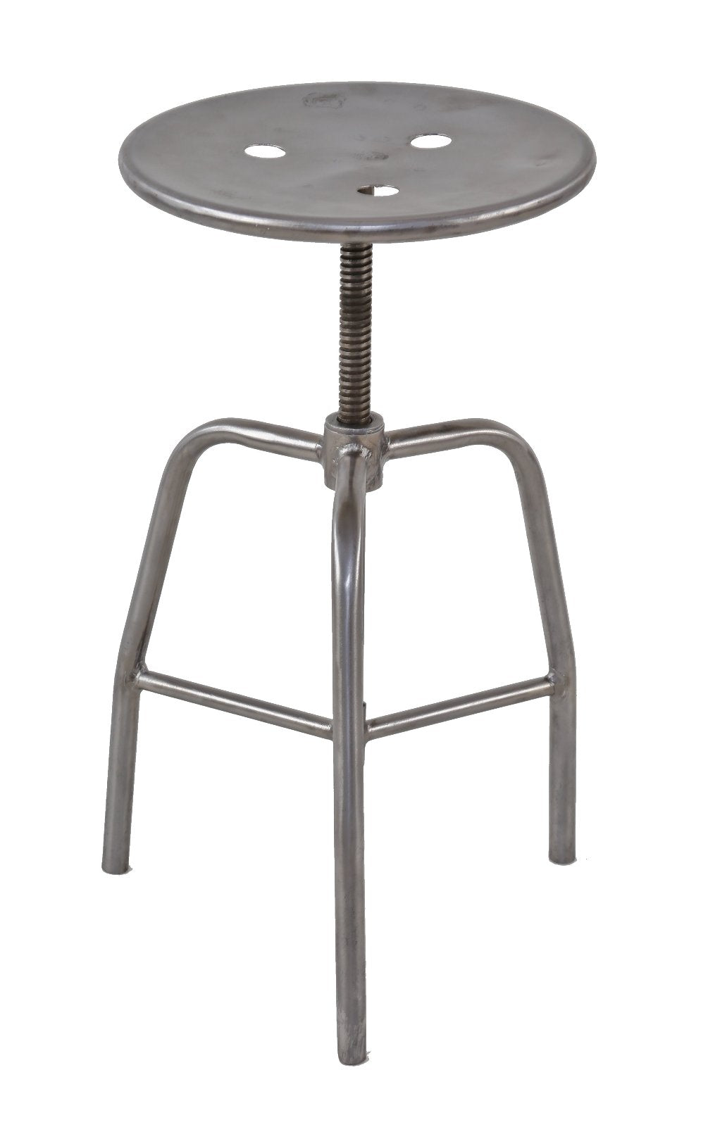 single c. 1930's american depression era antique medical adjustable height brushed metal stationary three-legged surgeon's stool