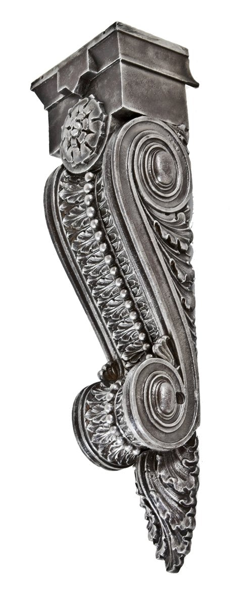 original c. 1904 museum-quality refinished ornamental cast iron oversized exterior chicago & northwestern railroad office building facade neoclassical style corbel with highly stylized leafage