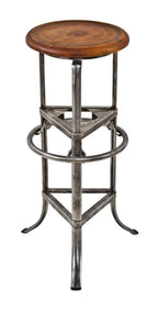 refinished american vintage industrial adjustable height c. vitek-designed three-legged pressed and formed steel stool with maple wood seat