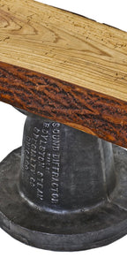 very attractive looking repurposed american industrial "sound diffractor" coffee table and/or sitting bench with oak wood live edge slab