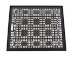 original antique c. 1901 american made ornamental cast iron "indian lattice" pattern commercial building grate with black paint finish