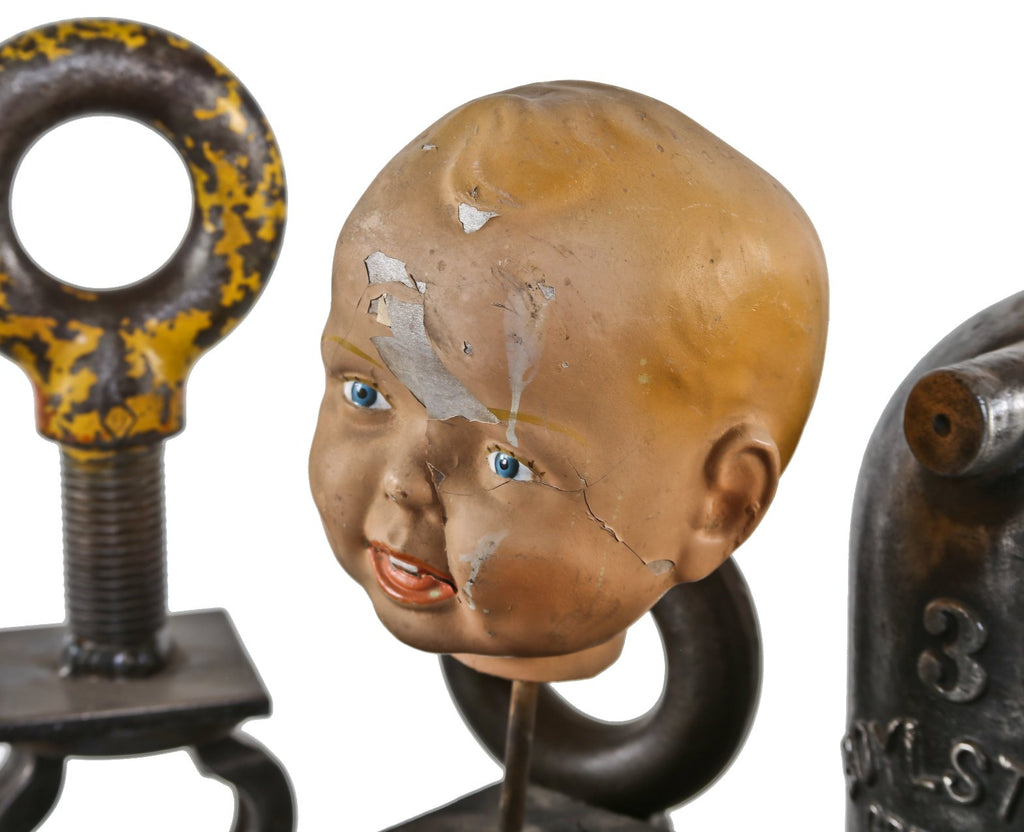 unique flesh tone enameled american industrial molded plastic "sweetheart" brand soap advertising baby boy doll head