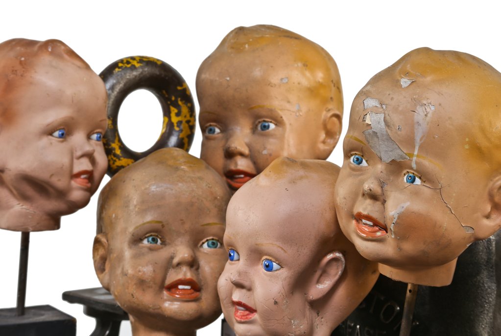 unique flesh tone enameled american industrial molded plastic "sweetheart" brand soap advertising baby boy doll head