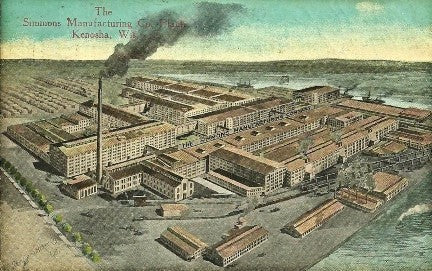 refinished c. 1930's american industrial mobile four-legged pressed and folded steel simmons multi-drawer chicago hospital room dresser cabinet with original casters