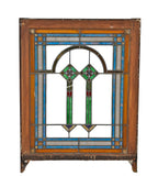 all original perfectly intact early 1920's american chicago prairie school style leaded art glass window with abstract floral motifs