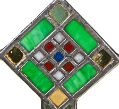 all original perfectly intact early 1920's american chicago prairie school style leaded art glass window with abstract floral motifs