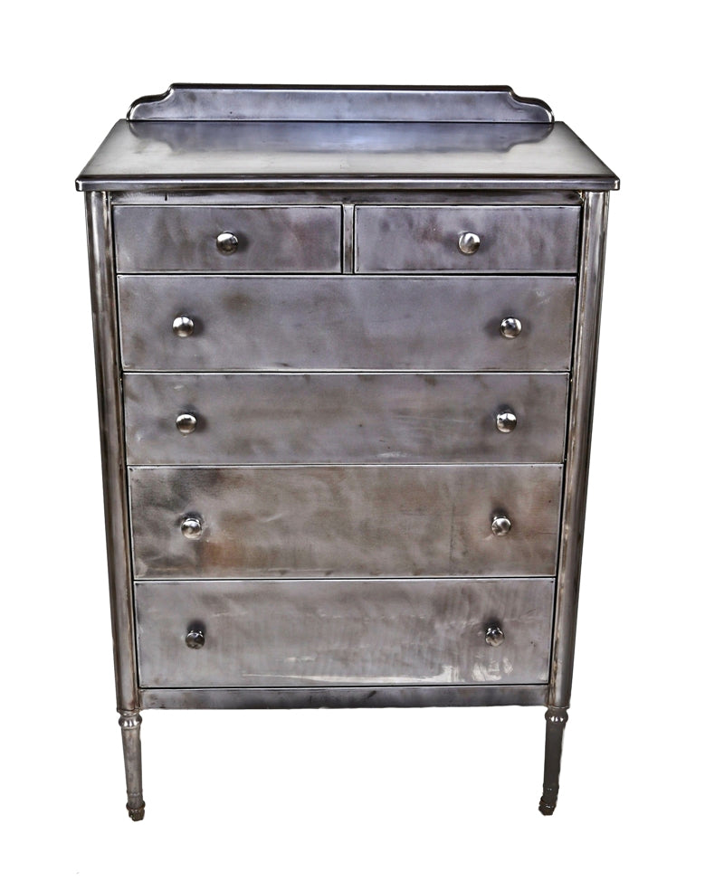 c. 1930's refinished american industrial combination pull-out desk and dresser or highboy comprised of pressed and folded steel