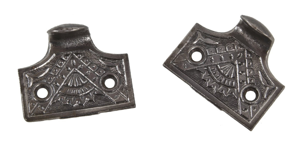 pair of matching all original american made eastlake style "oriental" pattern interior residential refinished cast iron finger lifts