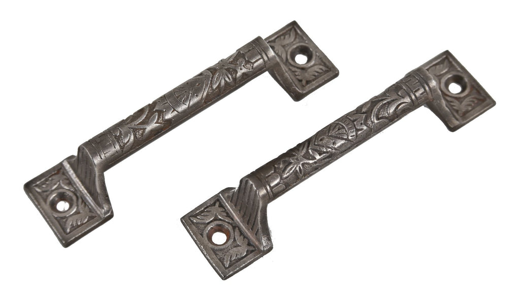 hard to find all original 19th century antique american ornamental cast iron "oriental" pattern residential window sash pulls or handles