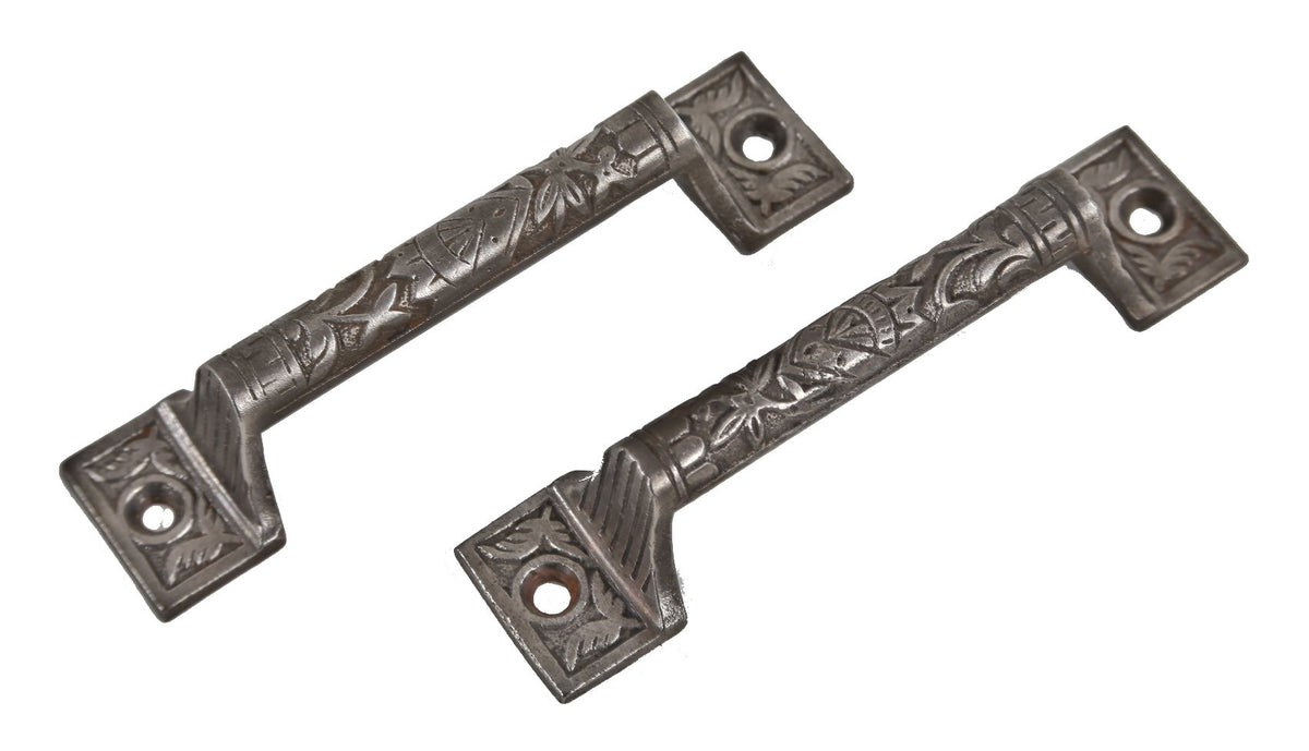hard to find all original 19th century antique american ornamental cast iron "oriental" pattern residential window sash pulls or handles