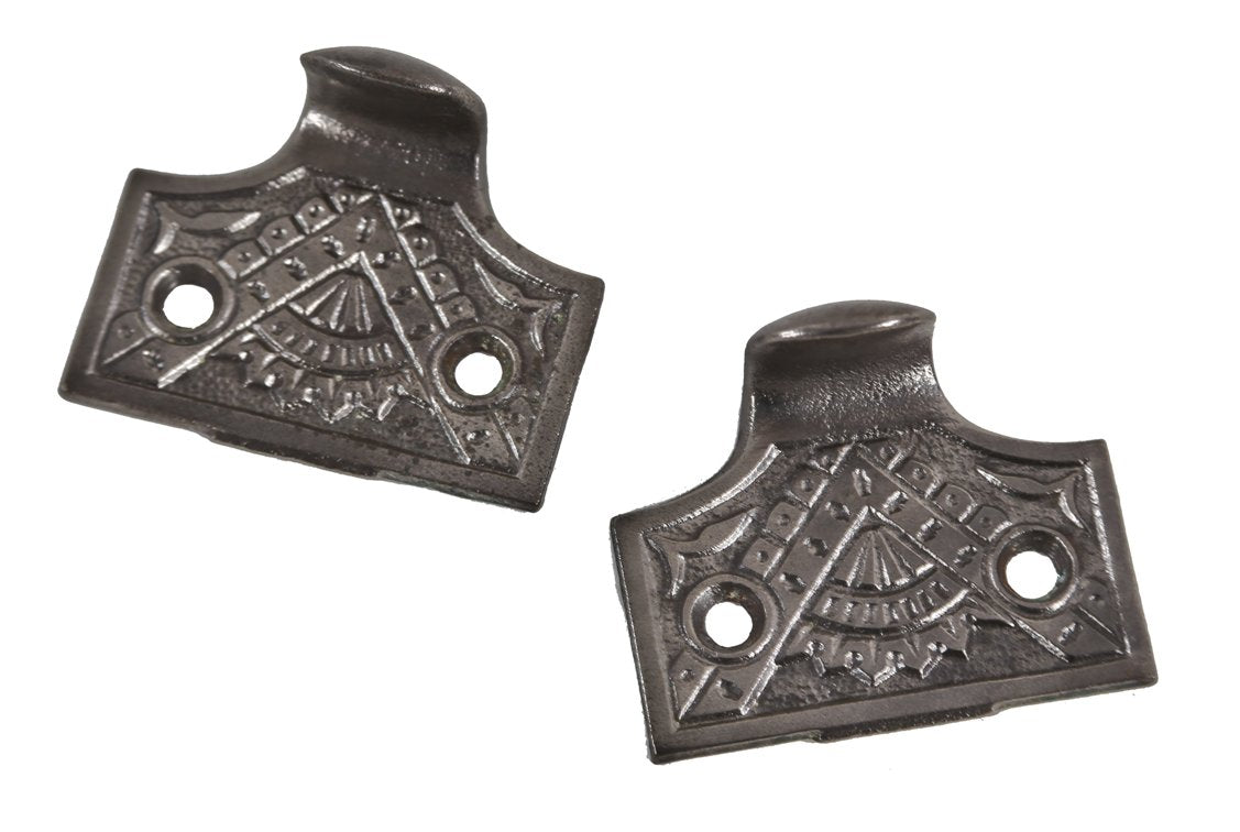 original late 19th century antique american eastlake style refinished ornamental cast iron "oriental" pattern window sash lifts or finger pulls