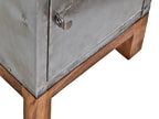 two matching repurposed "asi" american industrial pressed and folded steel stationary locker side tables with solid walnut wood tray tops
