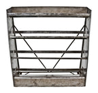 refinished c. 1920's american antique industrial multi-tier general store folded, pressed, and brushed steel shelving unit