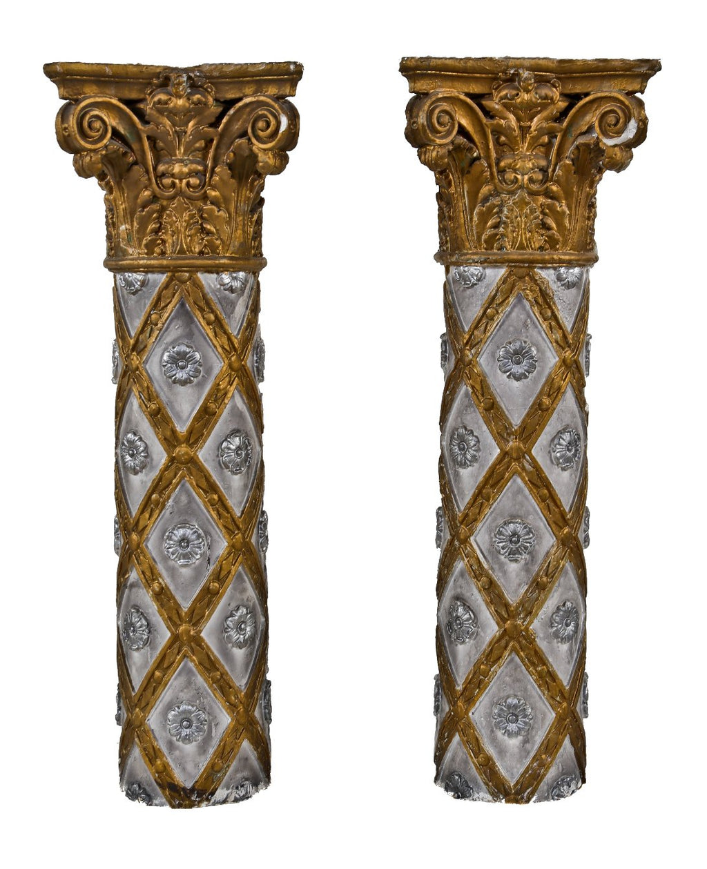 matching set of original early 1930's american ornamental cast plaster interior nortown theater lobby pilasters with highly detailed capitals containing acanthus leaves