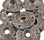 original 19th century antique american victorian era ornamental cast iron interior residential passage door rosettes with repeating palmette design motif