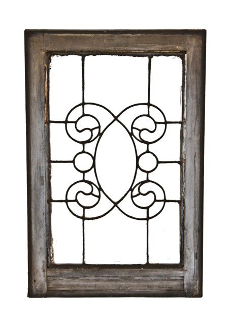 single 19th century antique american interior residential leaded clear glass interior residential sidelight window with elegantly designed scrollwork