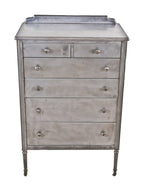 american depression era vintage industrial pressed and folded steel highboy simmons dresser with integrated pull-out writing desk