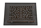 all original late 19th century american antique black enameled ornamental cast iron louvered register or floor grate with matching surround