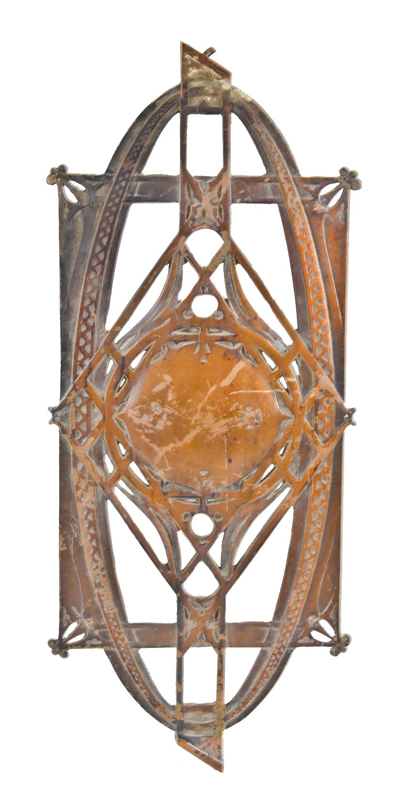 c. 1894 original and completely intact interior chicago stock exchange commercial building ornamental cast iron staircase baluster with largely intact copper-plated finish