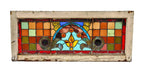 19th century american victorian era antique interior residential stained glass transom window accentuated with multiple diminutive jewels and oversized circular rondels