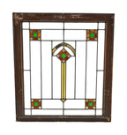 pleasing single early 20th century american craftsman style interior residential chicago bungalow leaded art glass window with original pine darkly stained pine wood sash frame