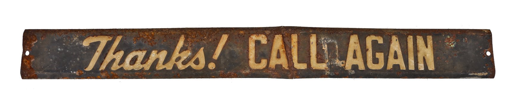 nicely worn and weathered early 1940's vintage american shopkeeper's storefront single-sided entrance door push bar sign with original black and white paint finish
