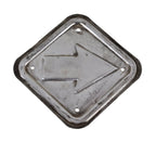 refinished heavy gauge steel diminutive diamond-shaped single sided wall-mount directional sign with lightly embossed arrow surrounded by a raised border