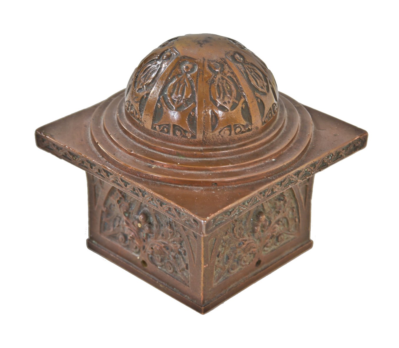 historically-important museum quality documented ornamental copper-plated cast iron interior schlesinger & mayer staircase newel post dome-shaped cap