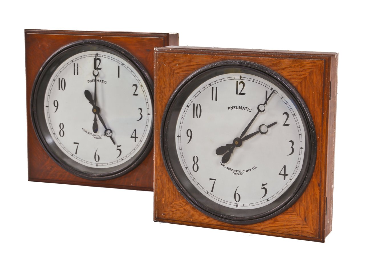 c. 1913-15 original and intact american antique industrial wall-mount chicago twine factory oak wood-cased time recorder "hahl" pneumatic secondary or "slave" clock