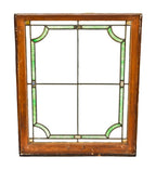 intact chicago bungalow craftsman style leaded art glass hung wood sash window with green slag glass border accentuated of gold leaf sandwich glass