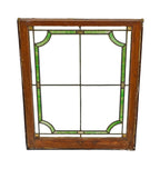 original c. 1920's american craftsman style chicago bungalow leaded art glass hung sash window with slag green glass border featuring concave corners