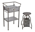 refinished c. 1920's american antique medical brushed metal steel four-legged single drawer hospital operating room side table or work station with three-sided rail guard