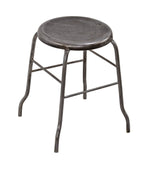 original low-lying c. 1915-20 american antique medical four-legged tubular metal stationary hospital operating room stool with solid steel rod stretchers and pressed and folded seat