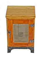 refinished c. 1930's american medical diminutive benchtop sterilizer cabinet with single hinged door and pressed metal base