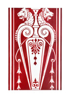 remarkable antique american high victorian era deeply etched brilliant ruby red "flashed" glass chicago mansion diminutive window with opposed mythical creatures