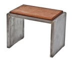 single c. 1930's american art deco streamlined style bel geddes-esque simmons vanity sitting bench repurposed into a side or occasional table with newly added mahogany wood top