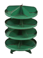 nice-sized original and intact c. 1940's american 4-tier green enameled pressed and folded steel hardware store counter "rotabin" with stationary dividers