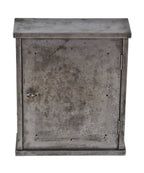 c. 1920's american antique industrial wall-mount diminutive pressed and folded cold-rolled steel factory first aid supply cabinet with a compartmentalized interior