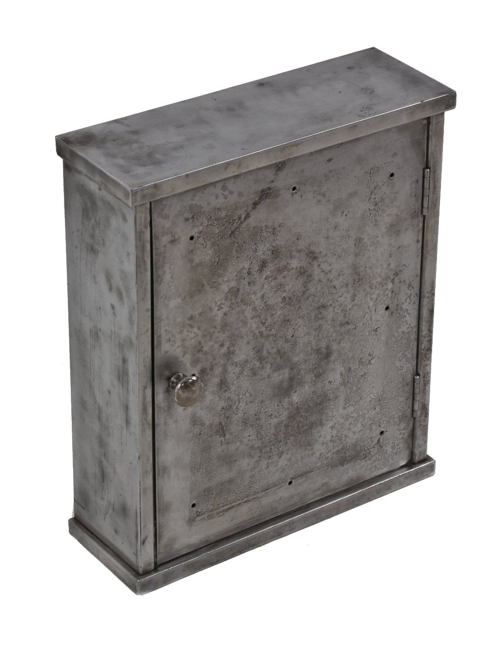c. 1920's american antique industrial wall-mount diminutive pressed and folded cold-rolled steel factory first aid supply cabinet with a compartmentalized interior